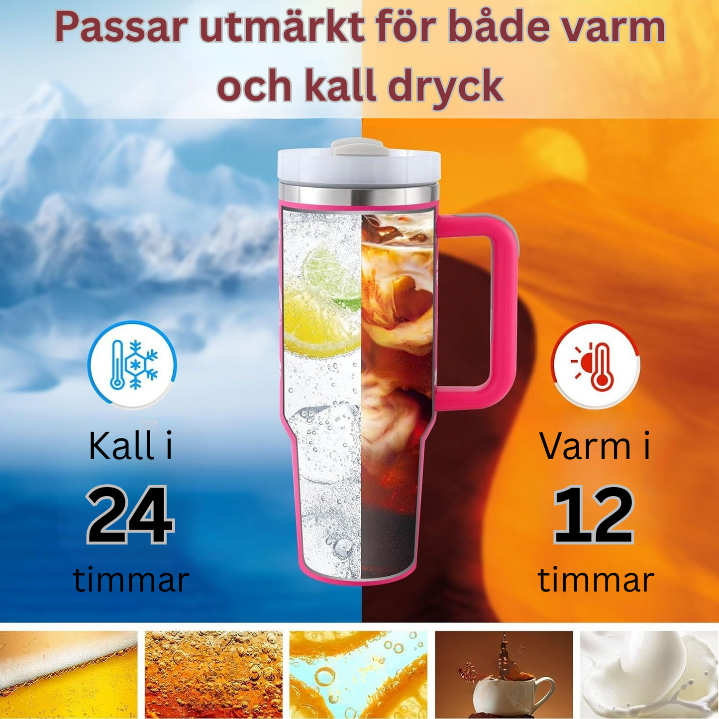 1,2 liter Termosmugg med Handtag & Sugrör