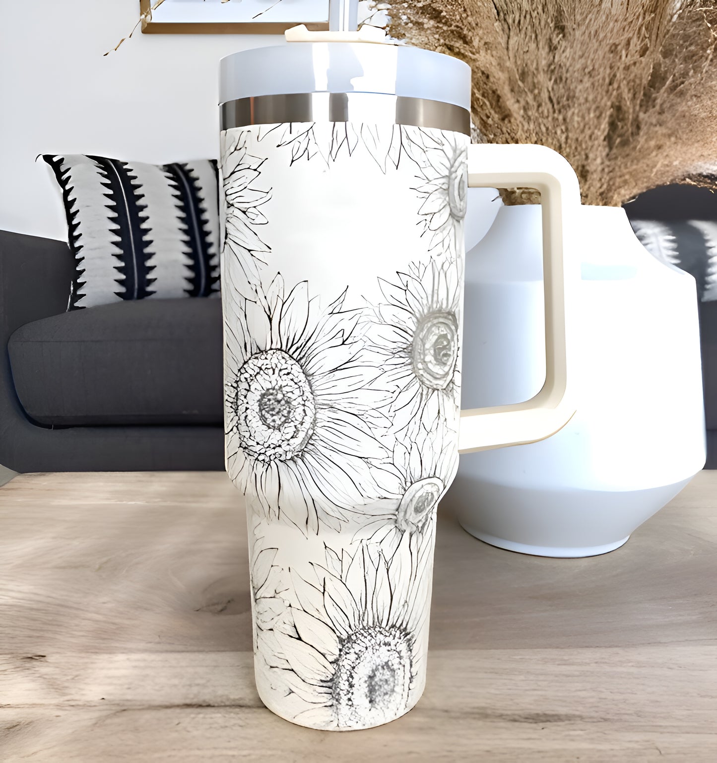 1,2 liter Termosmugg med Handtag & Sugrör